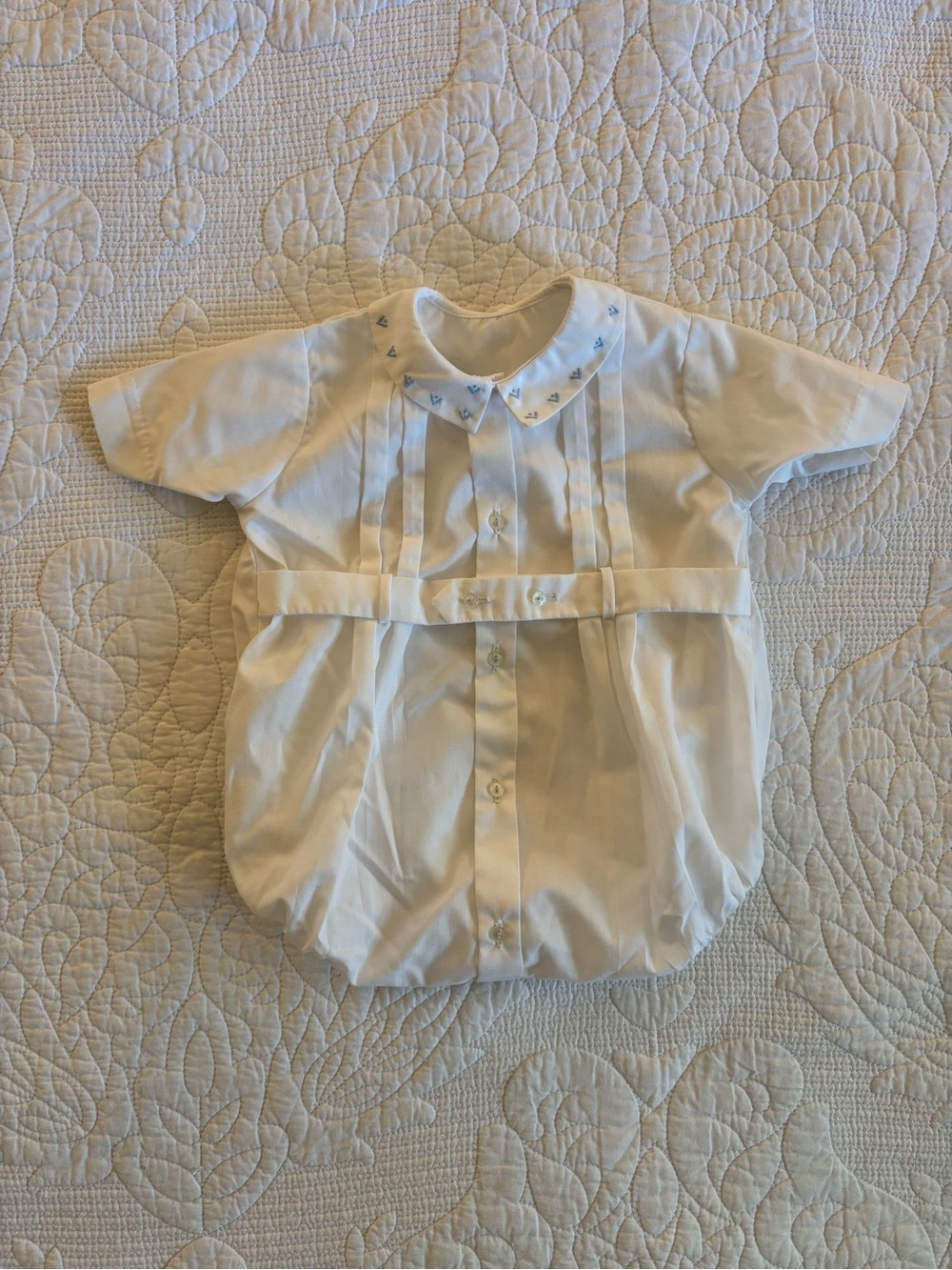 Classic White Baby Romper with Embroidered Collar